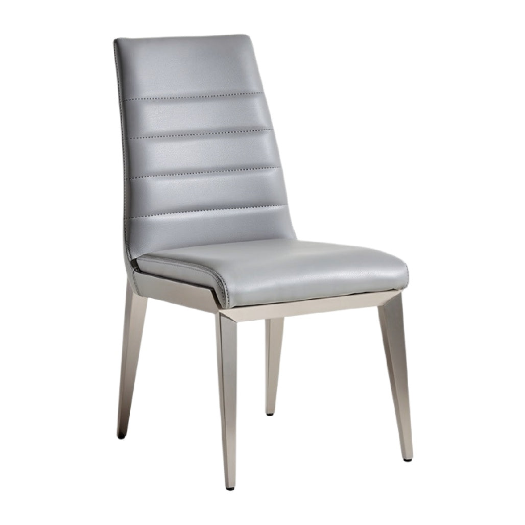 Moderne Grijze Eetstoelen met Leren Bekleding en Rvs Poten