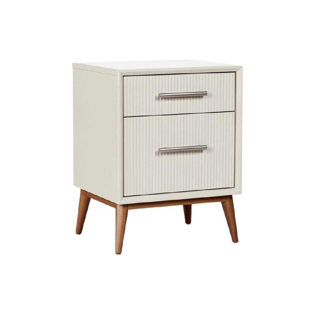 Moderne lade kast met ribbelpatroon en houten poten