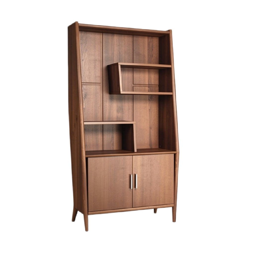 Moderne houten boekenkast met open vakken en kastdeur